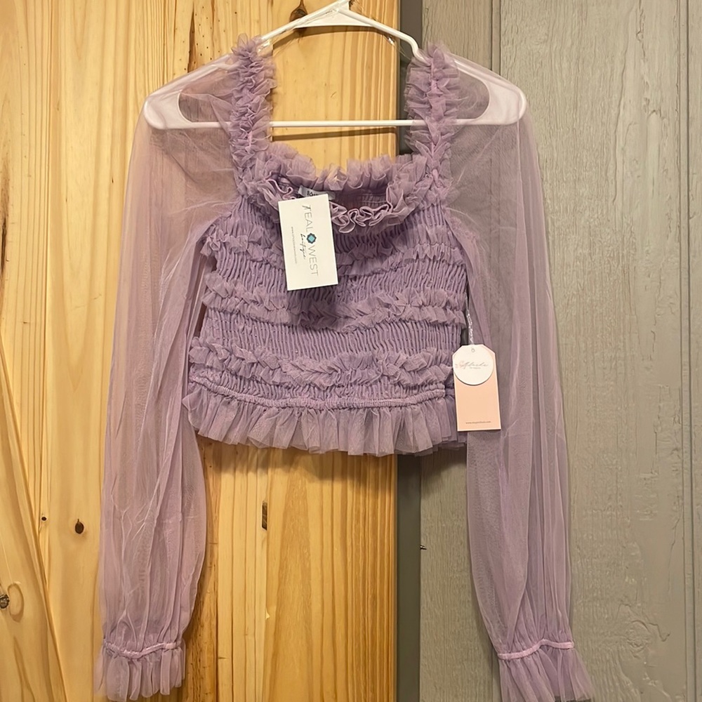 Lavender Long sleeve Mesh Top